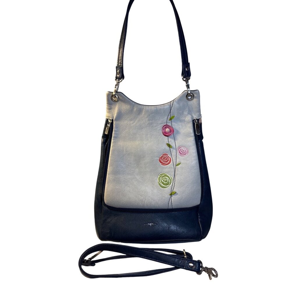 Espe Convertible Crossbody Backpack Purse Vegan Leather Floral Embroidered Zip